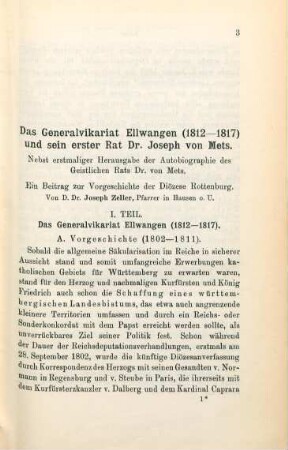 3-66 Das Generalvikariat Ellwangen (1812-1817) und sein erster Rat Dr. Joseph von Mets