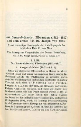 3-66 Das Generalvikariat Ellwangen (1812-1817) und sein erster Rat Dr. Joseph von Mets