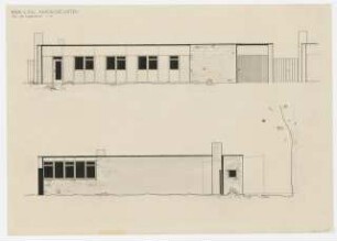 Studienarbeiten: Entwurf, Bebauung Akademiegarten, West- und Nordansicht, 1:50
