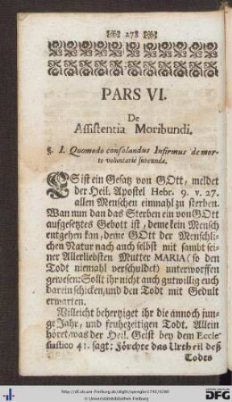 Pars VI. De Assistentia Moribundi.