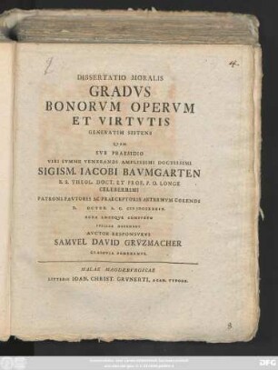 Dissertatio Moralis Gradvs Bonorvm Opervm Et Virtvtis Generatim Sistens