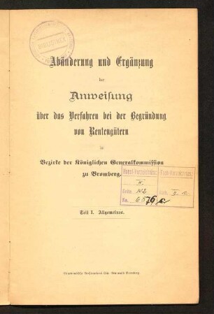 Teil 1, Allgemeines: Abänderung und Ergänzung