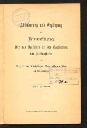 Teil 1, Allgemeines: Abänderung und Ergänzung