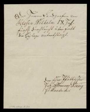 Widmungsschreiben Königs an Landgraf Wilhelm IX.