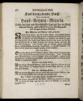 Das dreyzehende Buch, Von allerhand Haus-Artzney-Mitteln, [...]