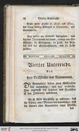 Vierter Unterricht: Von dem Geschlechte des Nennwortes