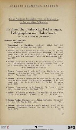 Kupferstiche, Farbstiche. Radierungen, Lithographien und Holzschnitte (Nr. 1-121)