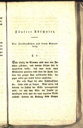 Fünfter Abschnitt. Von Insektenstichen und deren Behandlung.