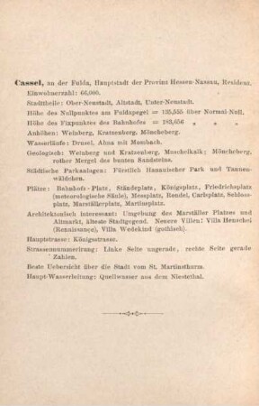 [Allgmeine Daten zur Stadt Cassel.]