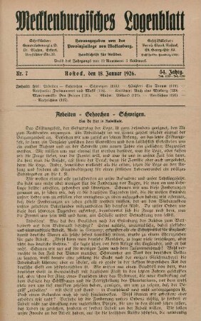 Nr. 7 Rostock, den 18. Januar 1926.
