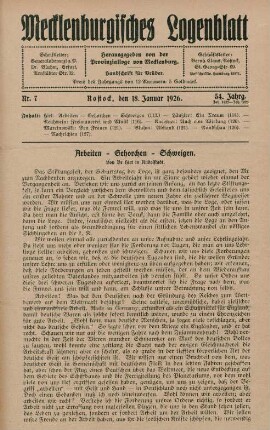 Nr. 7 Rostock, den 18. Januar 1926.