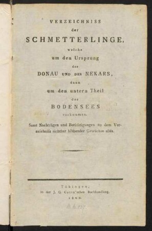 1-60, Verzeichnis der Schmetterlinge