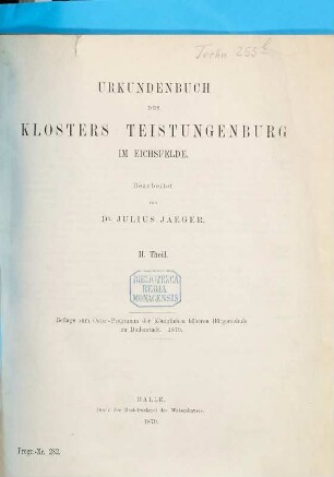 Urkundenbuch des Klosters Teistungenburg im Eichsfelde, II = 1878.79