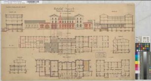 Bahnhof Soest, Umbau des Empfangsgebäudes: Ansicht, Grundriß, Schnitt, M. 1:100 Hge, Sknr.: 2, Fanr.: 9, Bunr.: 1