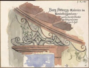 Steinegg Burg Steinegg Malereien im Wendeltreppenturm am zweitunterstes Fenster im Erdgeschoss gegen den Hof