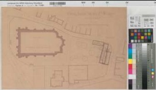 Soest (Soest) Wiesenkirche Lageplan mit Bauhütte und Lagerschuppen (1928) 1 : 250 35,5 x 54 Pause Staatshochbauamt Soest