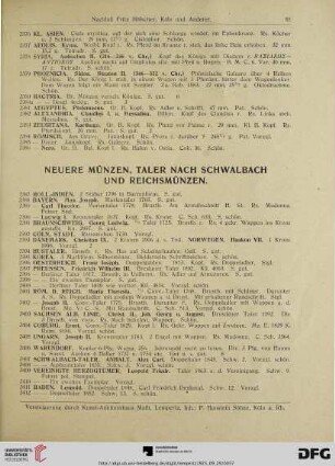 Neuere Münzen, Taler nach Schwalbach und Reichsmünzen (Nr. 2387-2641)
