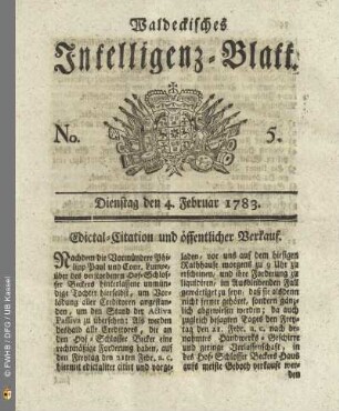 No. 5, Dienstag den 4. Februar 1783