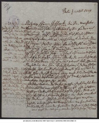 Brief Georg Wilhelm Friedrich Hegels an Friedrich Creuzer, Berlin, 30. Oktober 1819