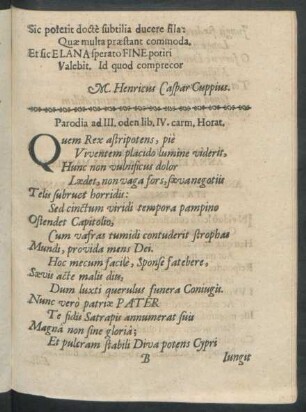 Parodia ad III. oden lib. IV. carm. Horat.