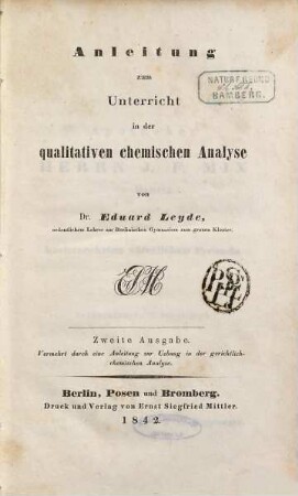 Anleitung zum Unterricht in der qualitativen chemischen Analyse