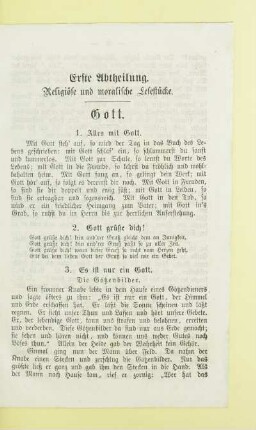 Erste Abtheilung. Religiöse und moralische Lesestücke