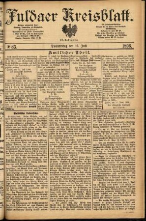 Erste Ausgabe vom Donnerstag, den 16. Juli 1896.