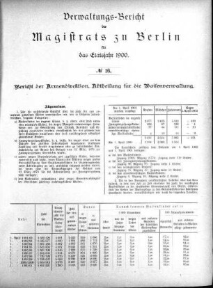 No. 16. Bericht der Armen-Direktion, Abtheilung für die Waisenverwaltung