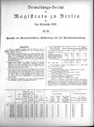 No. 16. Bericht der Armen-Direktion, Abtheilung für die Waisenverwaltung