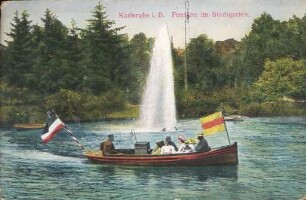 Postkartenalbum. "Karlsruhe i. B. - Fontäne im Stadtgarten". Stadtgartensee