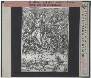Dürer, Apokalypse (Hozschnitt-Serie),Dürer, Hl. Michael kämpft mit dem Drachen (aus der Apokalypse-Serie) (Holzschnitt)