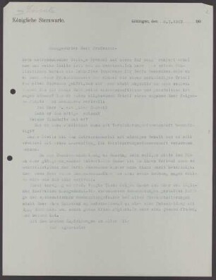 Nr. 2: Brief von Karl Schwarzschild an Hendrik A. Lorentz, Göttingen, 9.7.1907