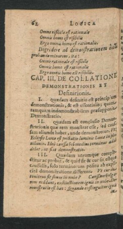 Cap. III. De Collatione Demonstrationis Et Definitionis.