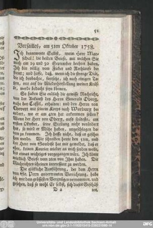 Versailles, am 5ten Oktober 1758.