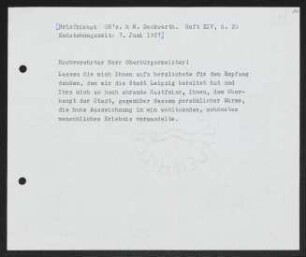 Brief von Gerhart Hauptmann an Karl Rothe an Leipzig