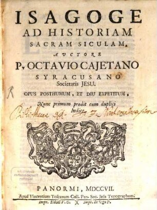 Isagoge ad histor. Sacram Siculam