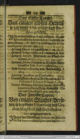 Das Eilffte Capitel. Von einigen grossen Herren, so bey dieser Universität des Rectorat geführet