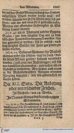 Die XLI. Sura: Die Anbetung oder unterschiedne Zeichen