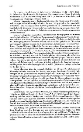 Regionale Mobilität in Schleswig-Holstein 1600 - 1900, Theorie, Fallstudien, Quellenkunde, Bibliographie, hrsg. von Jürgen Brockstedt, (Studien zur Wirtschafts- und Sozialgeschichte Schleswig-Holsteins, 1) : Neumünster, Wachholtz, 1979