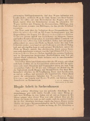 Illegale Arbeit in Sachsenhausen
