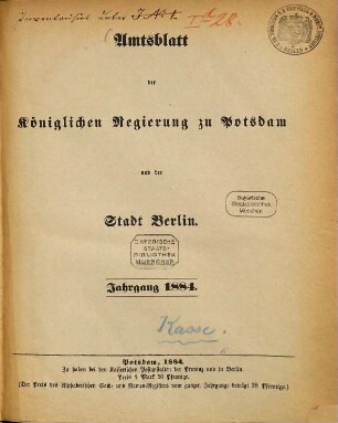 Amtsblatt der Regierung in Potsdam. 1884