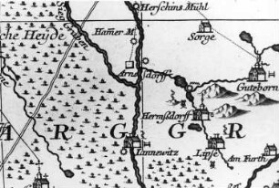 Hermsdorf. Karte des Amtes Senftenberg, von Schenk, 1757 (Sign.: VII 105)