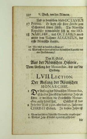 Das II. Stück, Aus der Römischen Historie, Vom Anfang der Monarchie, bis auf die Theilung