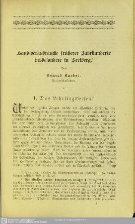 Handwerksbräuche früherer Jahrhunderte insbesondere in Freiberg. 1. Das Lehrlingswesen