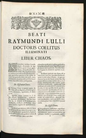 Beati Raymundi Lulli Doctoris Coelitus Illuminati Liber Chaos