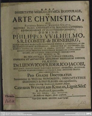 Dissertatio Medico-Chymica Inauguralis De Arte Chymistica