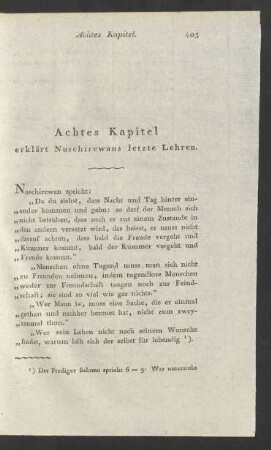 Achtes Kapitel erklärt Nuschirewans letzte Lehren.