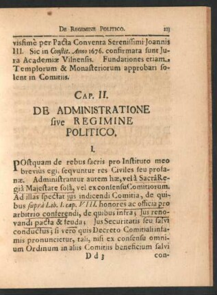 Cap. II. De Administratione sive Regimine Politico.