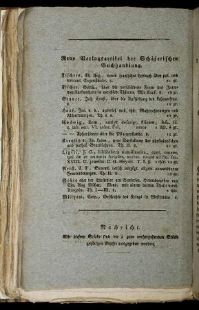 Neue Verlagsartikel der Schäferischen Buchhandlung
