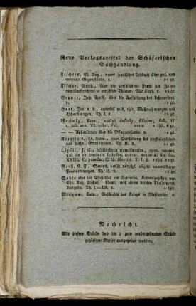 Neue Verlagsartikel der Schäferischen Buchhandlung